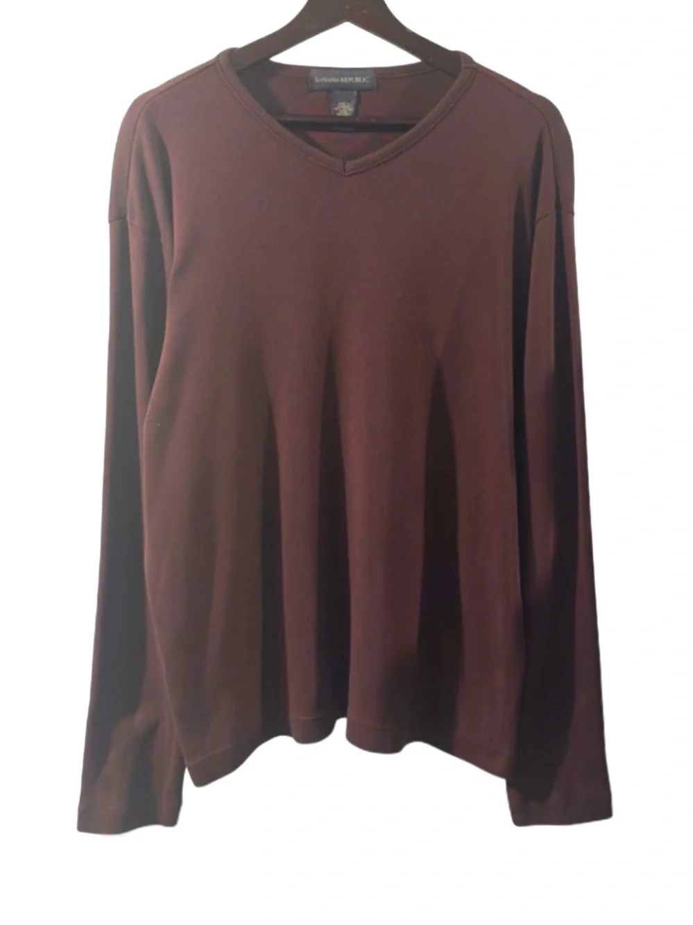 VTG Y2K Banana Republic Burgundy V-Neck Ribbed Long Sleeve Top Size Men’s Large